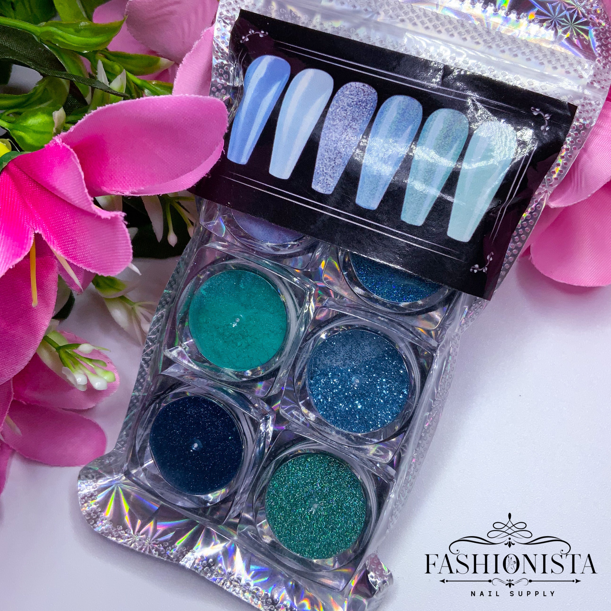 SET DE CHROMES Y GLITTERS - AZUL